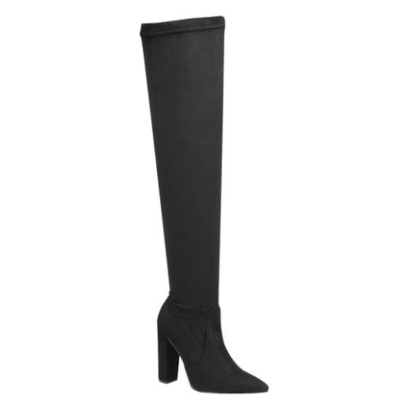 !! NEW !! Black Faux Suede Block Heel Over The Knee Boots - Picture 4 of 5